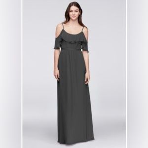 David’s Bridal Cold-Shoulder Crinkle Chiffon Bridesmaid Dress Graphite Size 26